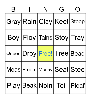 Vowel Teams Bingo Card