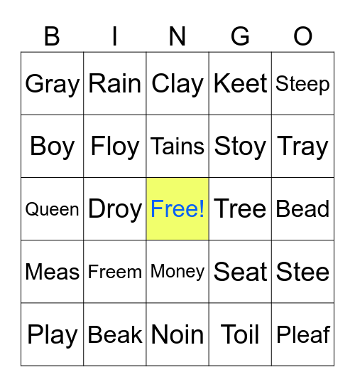 Vowel Teams Bingo Card