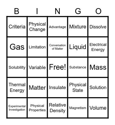 Science Chapters 1-3 Vocabulary Bingo Card