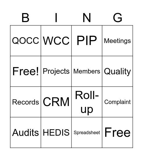 Quality Bingo Card