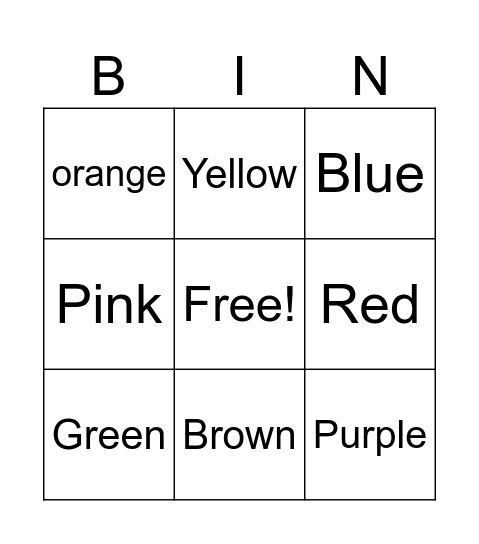 colors Bingo Card