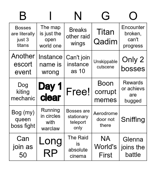 Wing 8 Launch Bingo Card