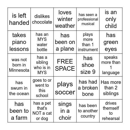 MYS Bingo ~ Find Someone Who... Bingo Card