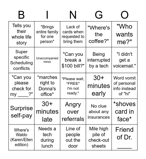 MEC Front Desk Bingo Card