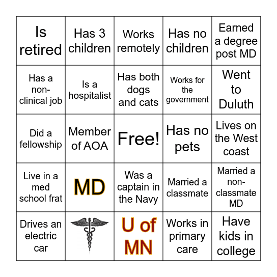 Reunion Bingo Card