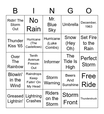 Weather Related Songs Bingo Card