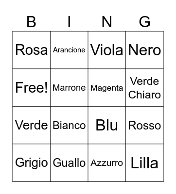 Italian Colors Bingo Card
