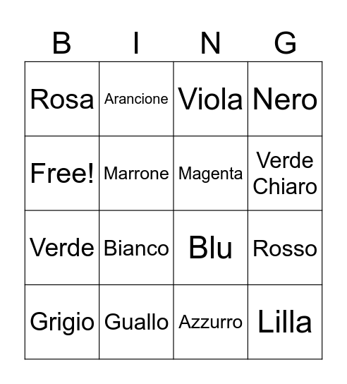 Italian Colors Bingo Card