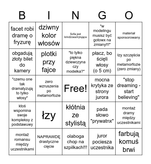 metamorfozy NOWE Bingo Card