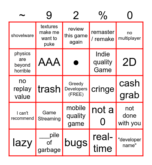 Only One Here Review Bingo Card