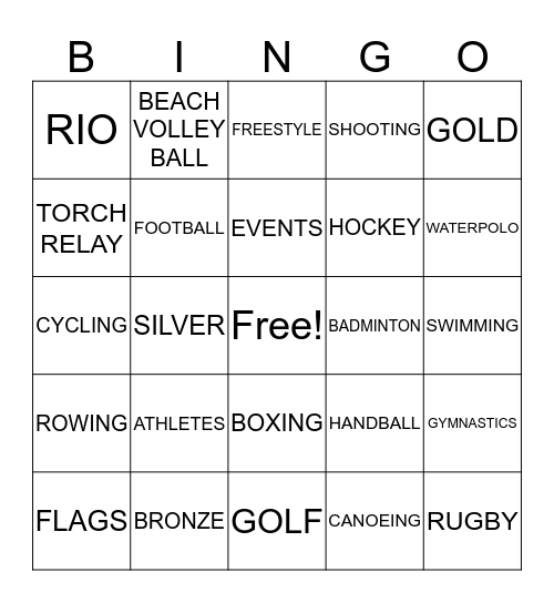 RIO OLYMPICS 2016 Bingo Card