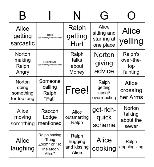 The Honeymooners - Bingo Card