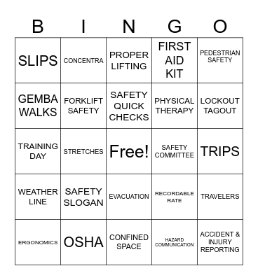 SAFETY Bingo Card