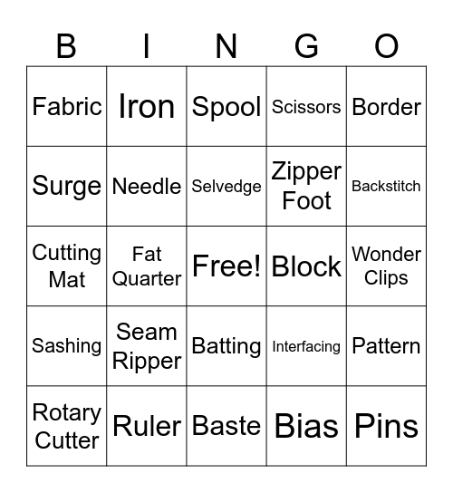 Quilting Bingo Card