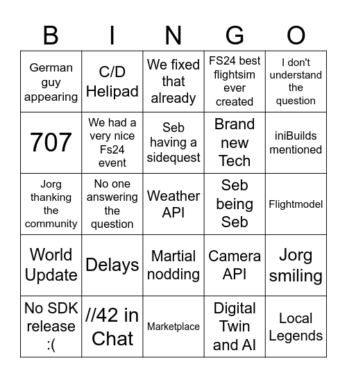 FS 24 Devstream Bingo Card