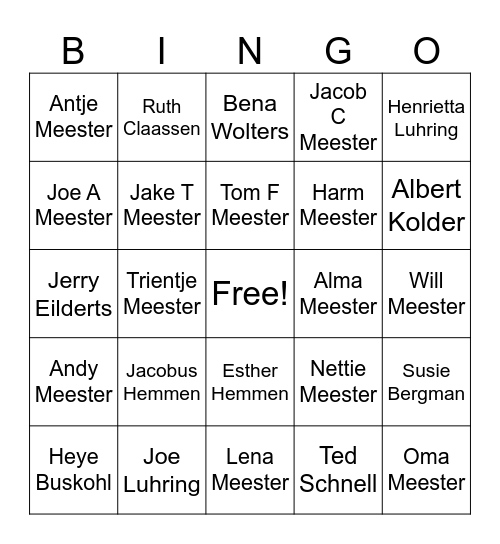 Meester Bingo Card