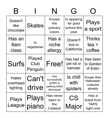 Find someone who... Bingo Card
