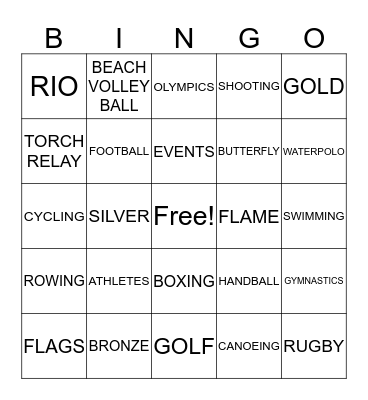 RIO OLYMPICS 2016 Bingo Card