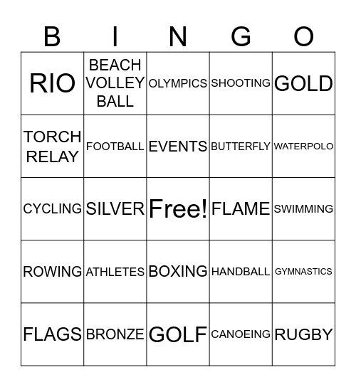 RIO OLYMPICS 2016 Bingo Card