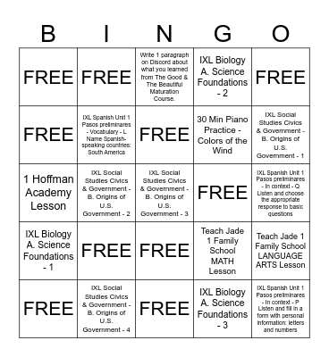 RUBY'S REVISED BINGO 9/25/2024 Bingo Card