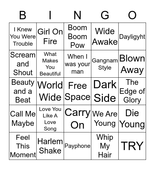 Rock and Roll Bingo Card