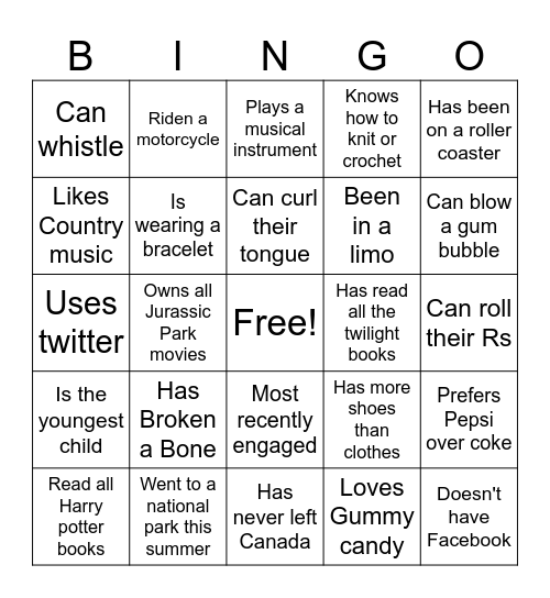 Untitled Bingo Card