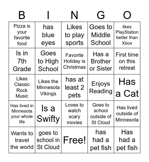 Gustavus Retreat Bingo Card