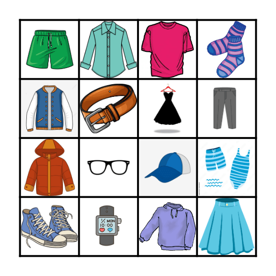 Les vêtements Bingo Card