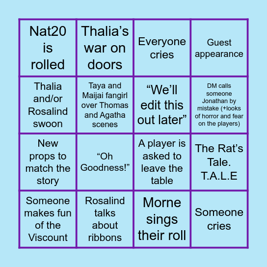 Demons and Daughters Act I Bingo Card