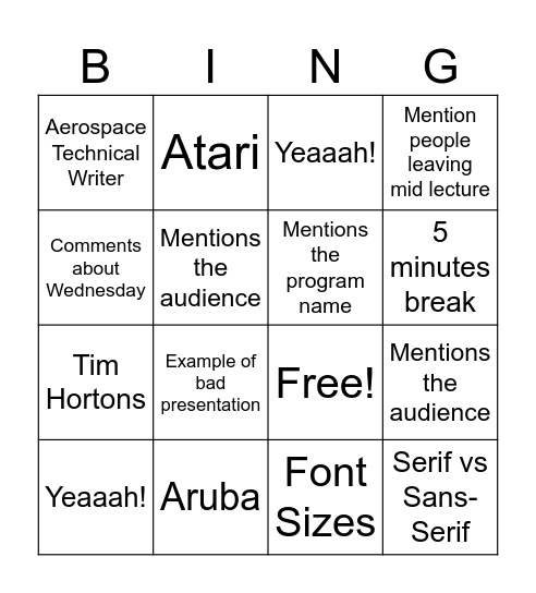 Robert Willbond Bingo Card