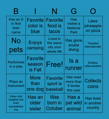 Get To Know You! Bingo Card