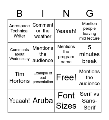 Robert Willbond Bingo Card
