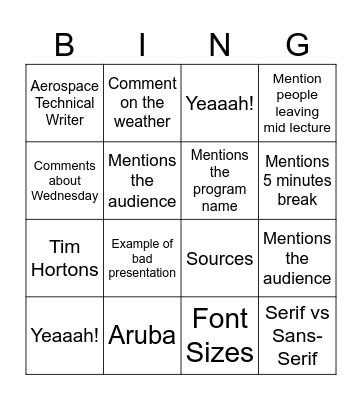 Robert Willbond Bingo Card