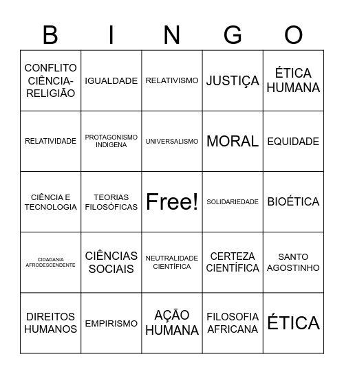 Bingo da Filosofia Bingo Card