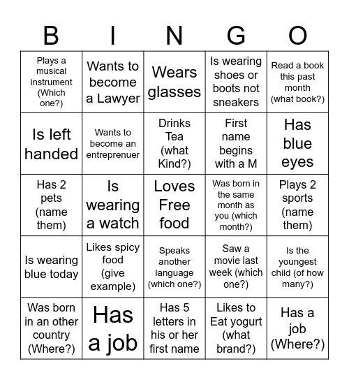 Fun Facts about You, Me , Us Bingo Card