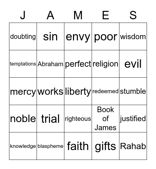 Vacation Bible School Bingo Card