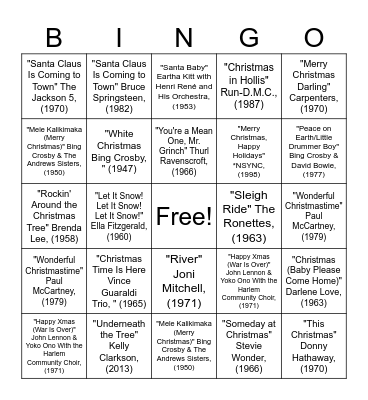 BAH – Christmas Hits – Singo Bingo Card