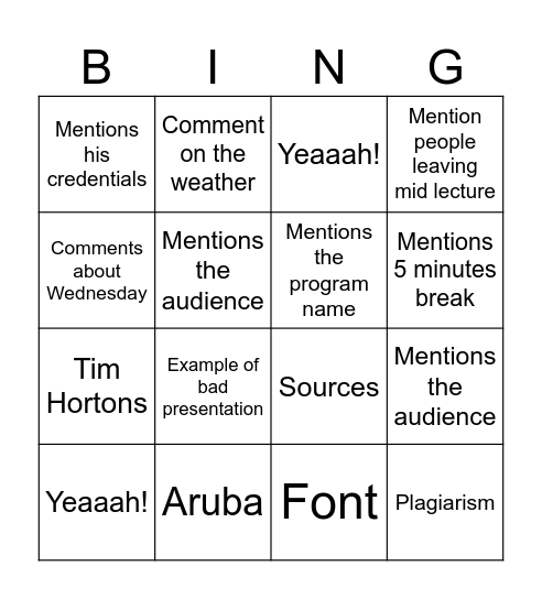 Robert Willbond Bingo Card