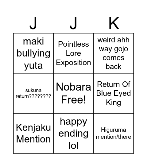 Jujutsu Kaisen 271 Bingo Card