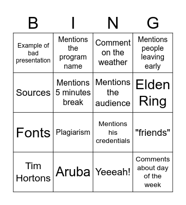 Untitled Bingo Card