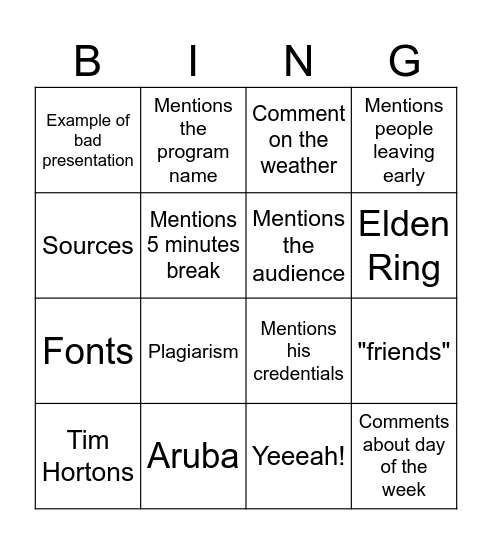 Untitled Bingo Card
