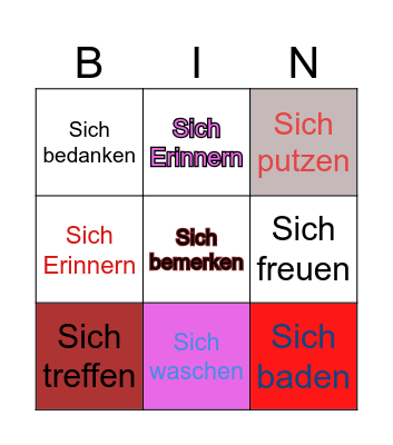 Reflexive verbs Bingo Card