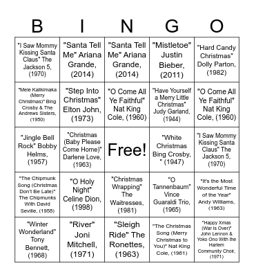 BAH – Christmas Hits – Singo Bingo Card
