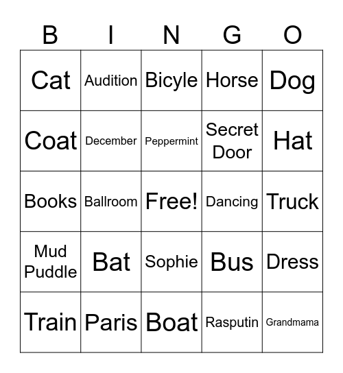 ANASTASIA Bingo Card
