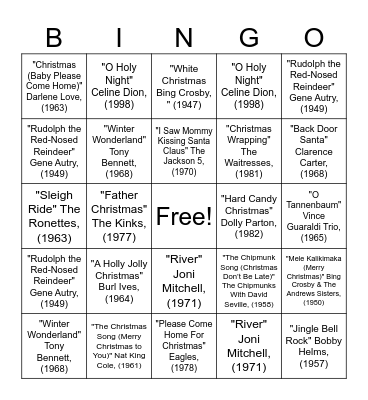 BAH – Christmas Hits – Singo Bingo Card