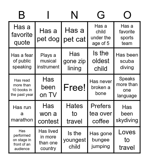 Class Comp Team Bingo Card