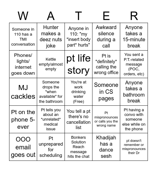 water Bingo Card