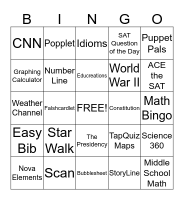 iPad Apps Bingo Card