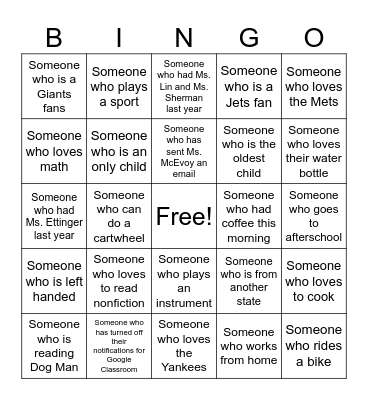 Getting to Know You Bingo Card