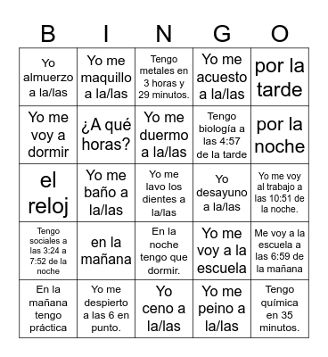 El Horario Bingo Card